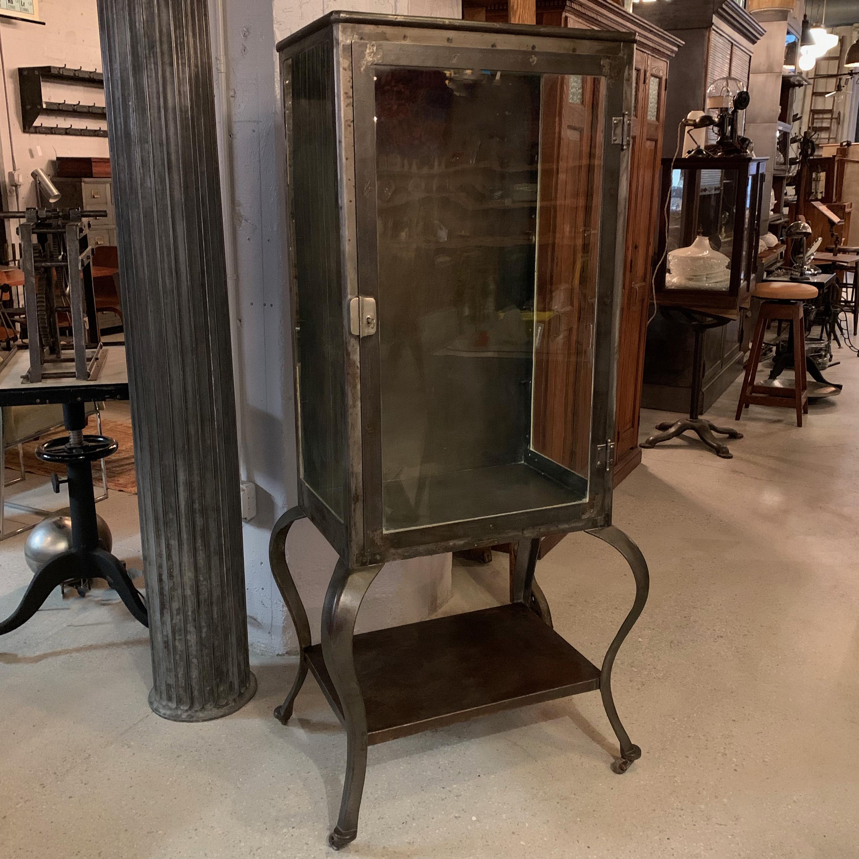 19th Century Antique Industrial Brushed Steel Apothecary Display Cabinet