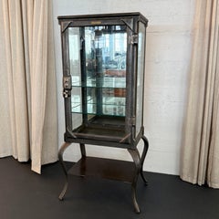 Antique Industrial Brushed Steel Apothecary Vitrine Cabinet