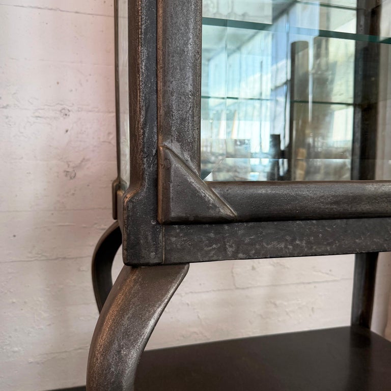 Antique Industrial Brushed Steel Apothecary Vitrine Cabinet For Sale at 1stDibs