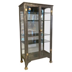 Antique Industrial Brushed Steel Double Door Apothecary Display Cabinet