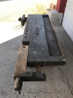 Antique Industrial Carpenters Workbench, 2 Vises, 2 Drawers, Amazing Patina
