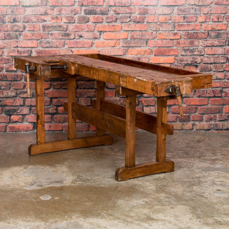 Hungarian Antique Industrial Carpenter's Workbench / Console Table