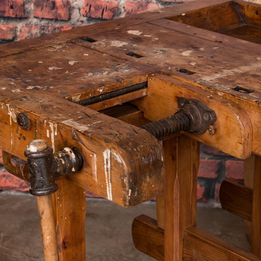 20th Century Antique Industrial Carpenter's Workbench / Console Table