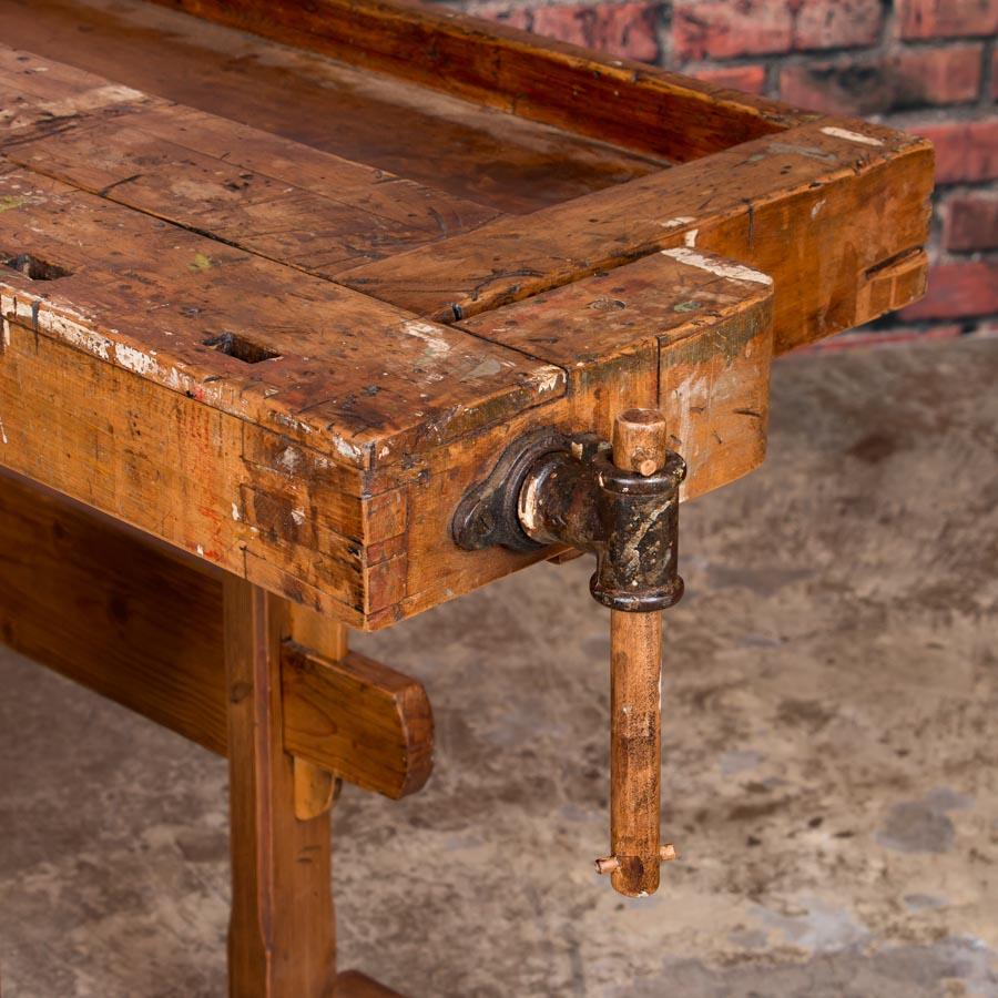 Antique Industrial Carpenter's Workbench / Console Table 1