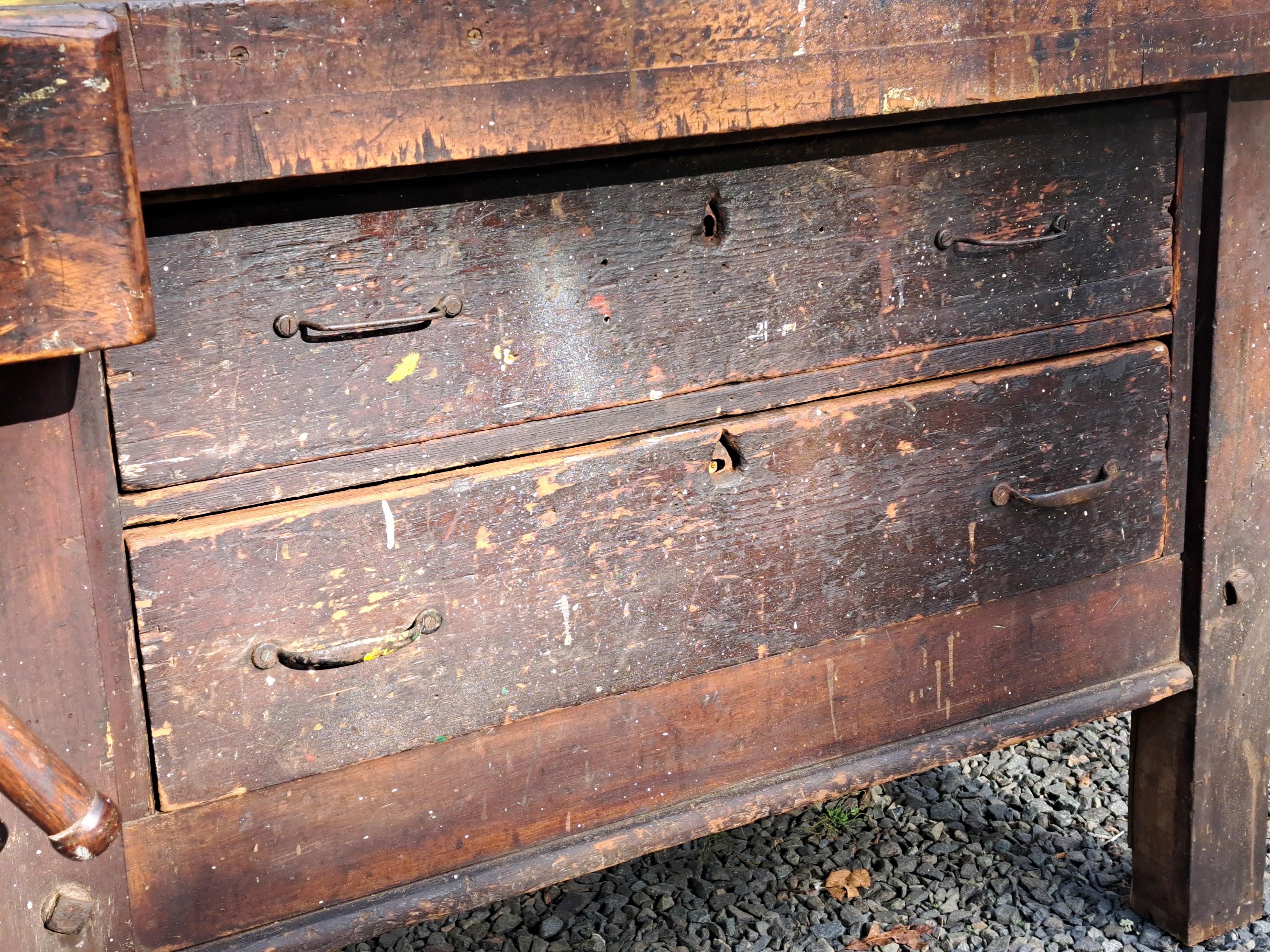 Etabli de menuisier industriel ancien Console d'îlot de cuisine en vente 4