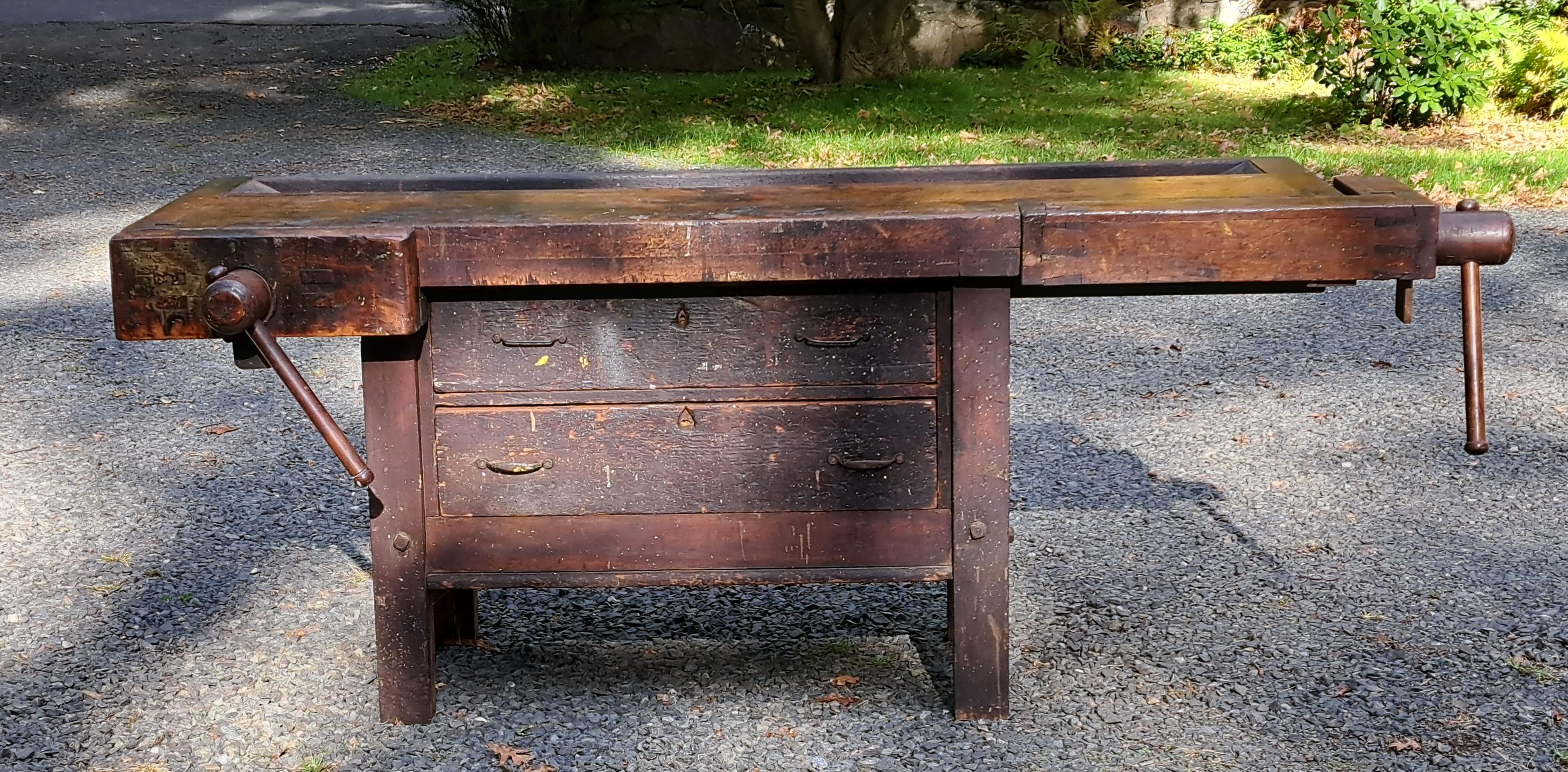 Etabli de menuisier industriel ancien Console d'îlot de cuisine en vente 2