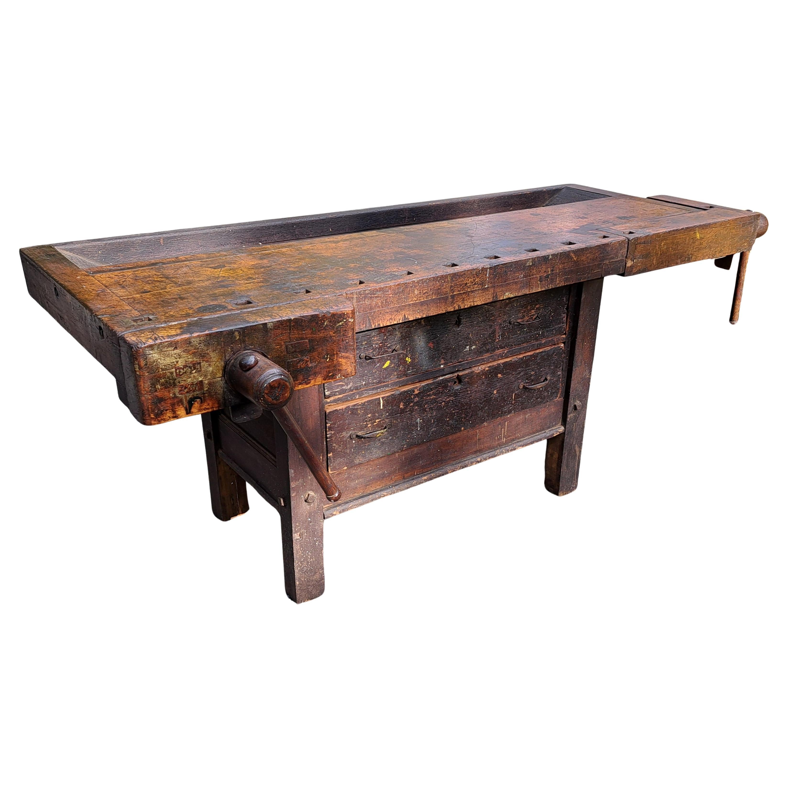 Antique Industrial Carpenters Workbench Kitchen Island Console