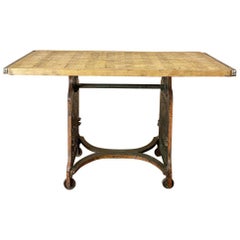 Antique Industrial Cast Iron and Brick Pallet Work Table