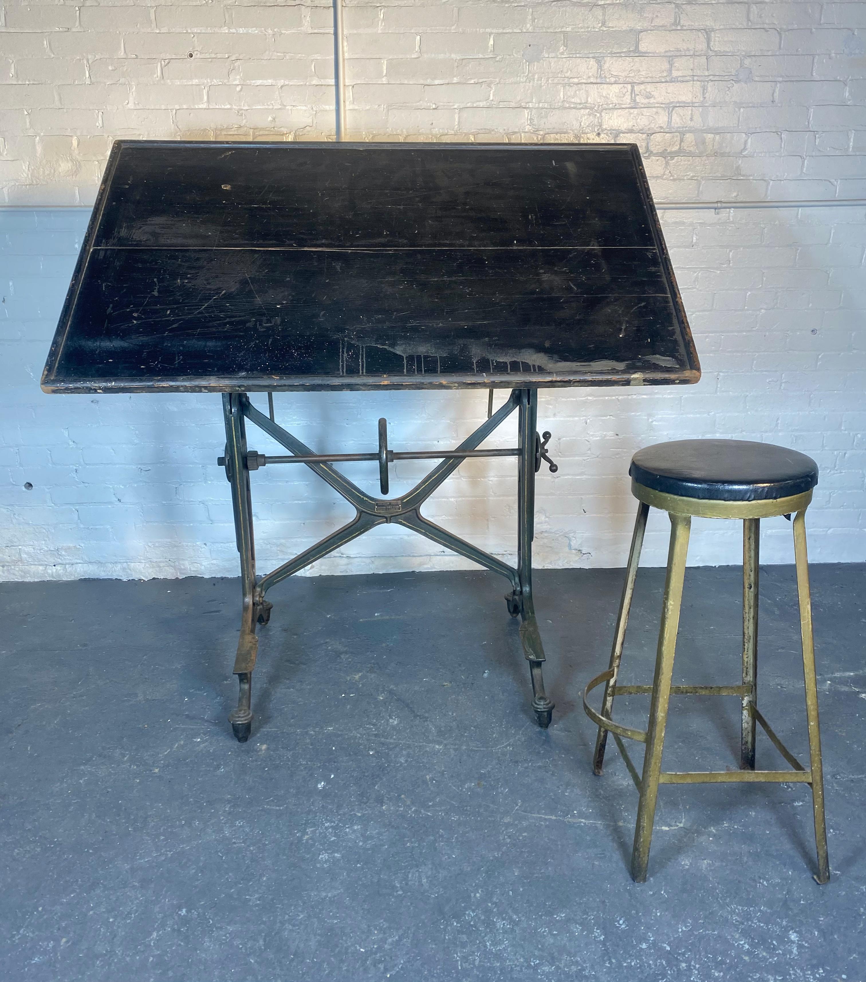 Antique Industrial Cast Iron Drafting / Drawing Table by Keuffel and Esser Co. 1 For Sale 3