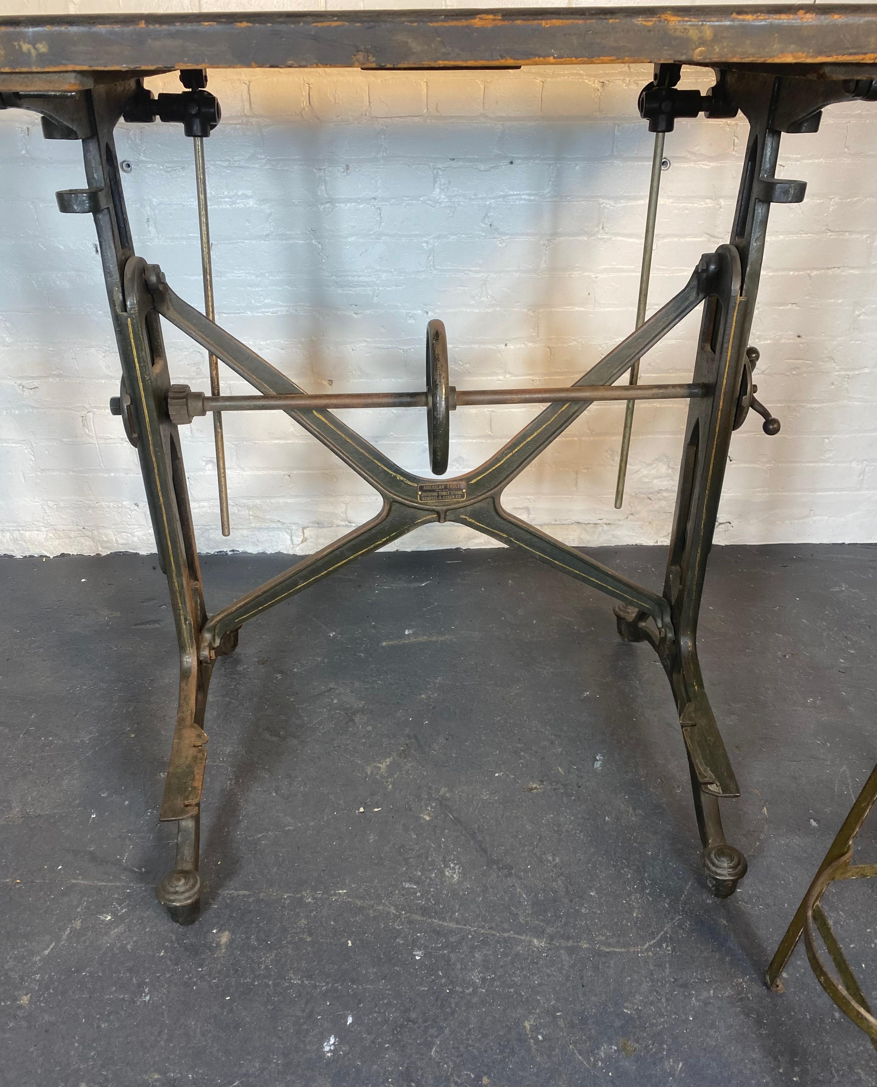 Antique Industrial Cast Iron Drafting / Drawing Table by Keuffel and Esser Co. 1 For Sale 3