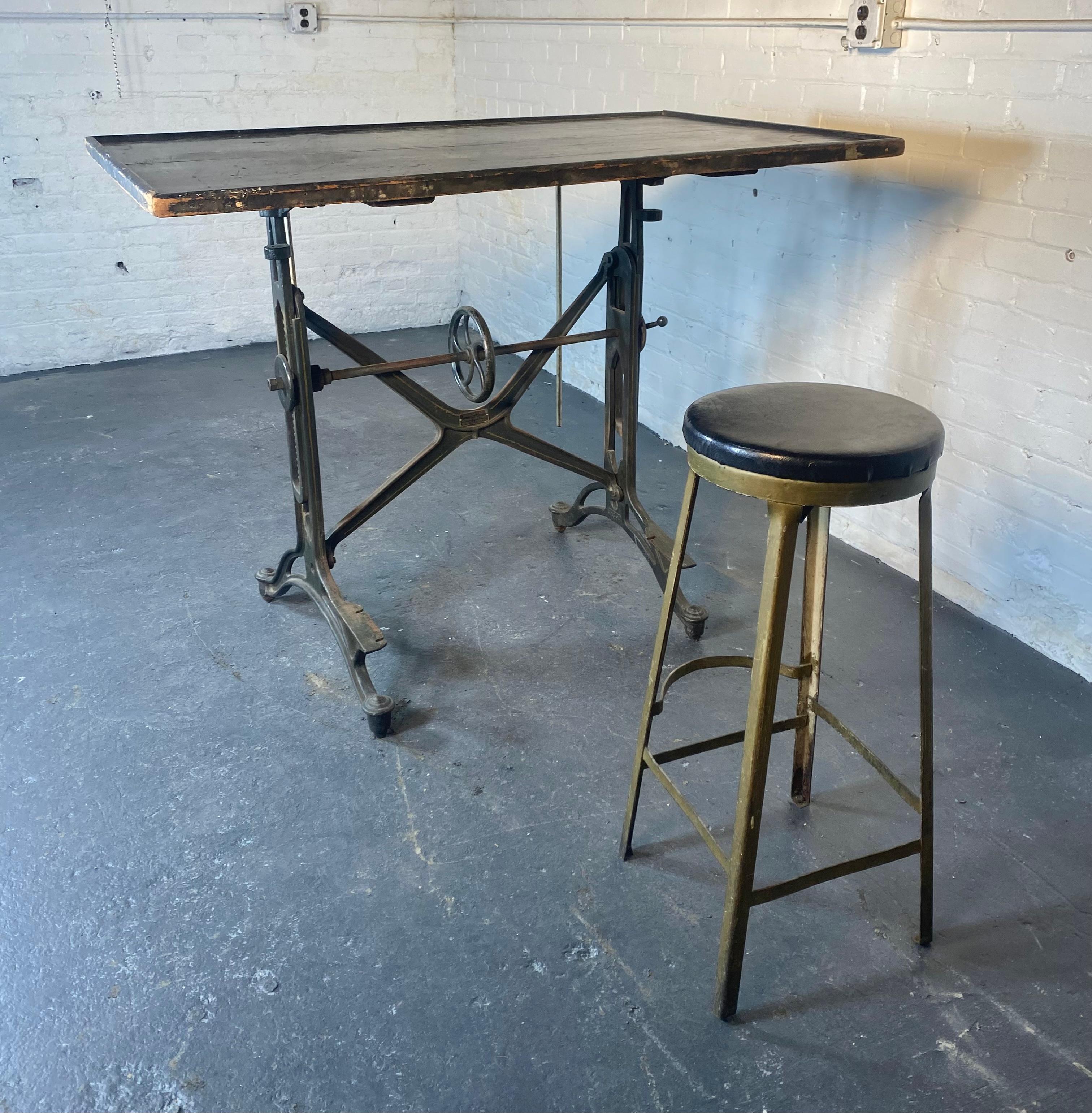 Antique Industrial Cast Iron Drafting / Drawing Table by Keuffel and Esser Co. 1 For Sale 5