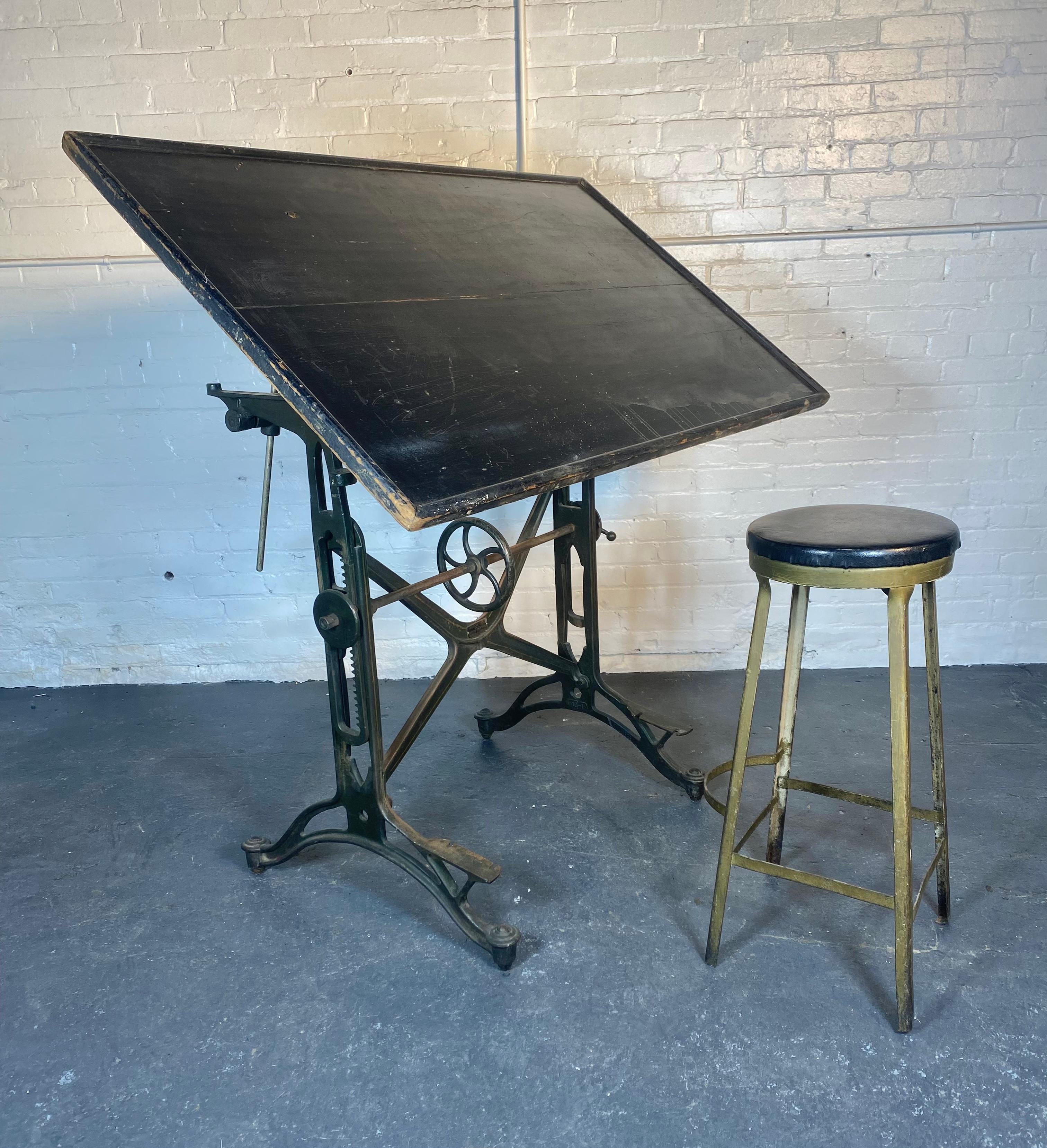 Steel Antique Industrial Cast Iron Drafting / Drawing Table by Keuffel and Esser Co. 1 For Sale