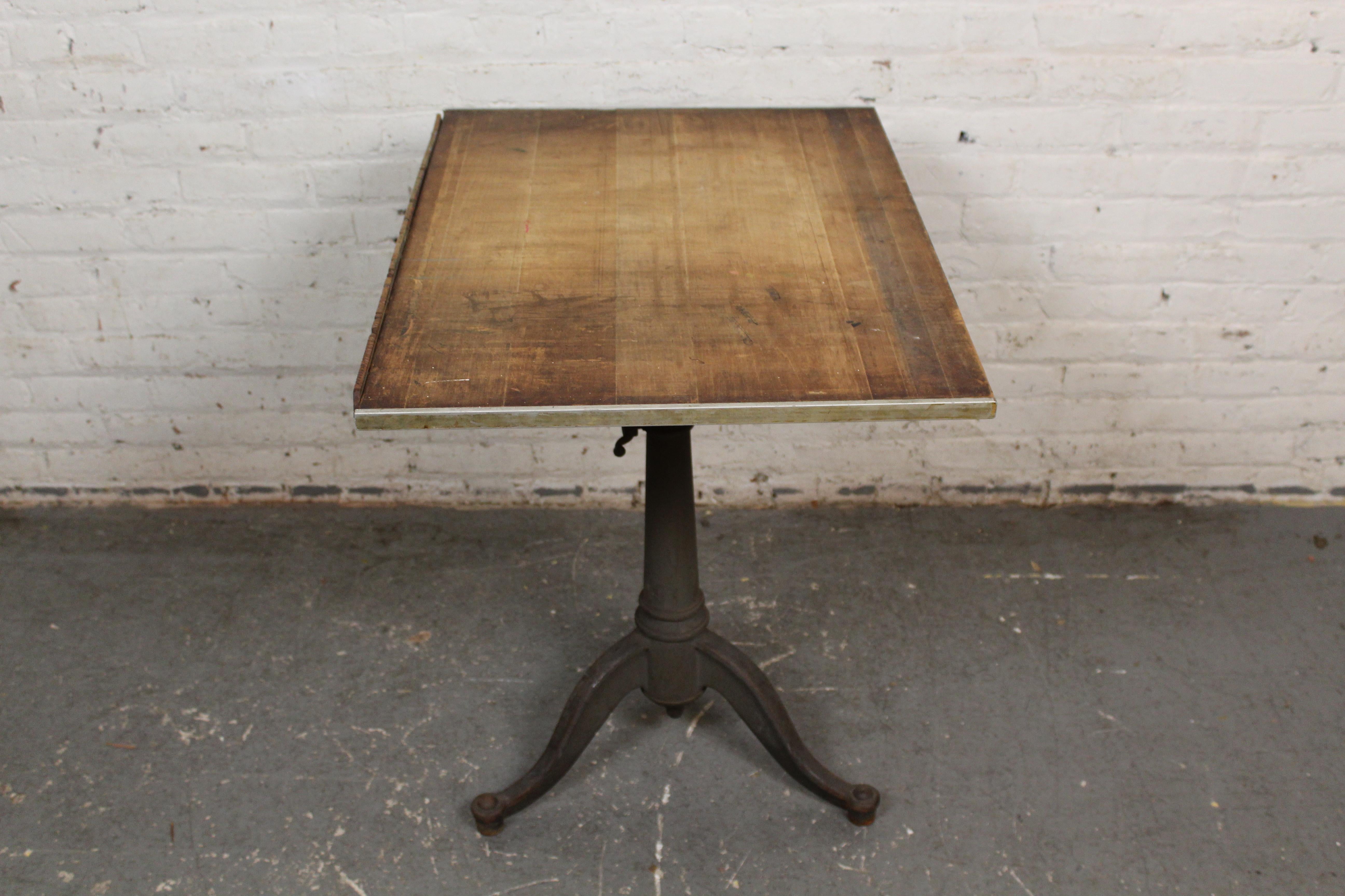 Metal Antique Industrial Cast Iron Drafting Table For Sale