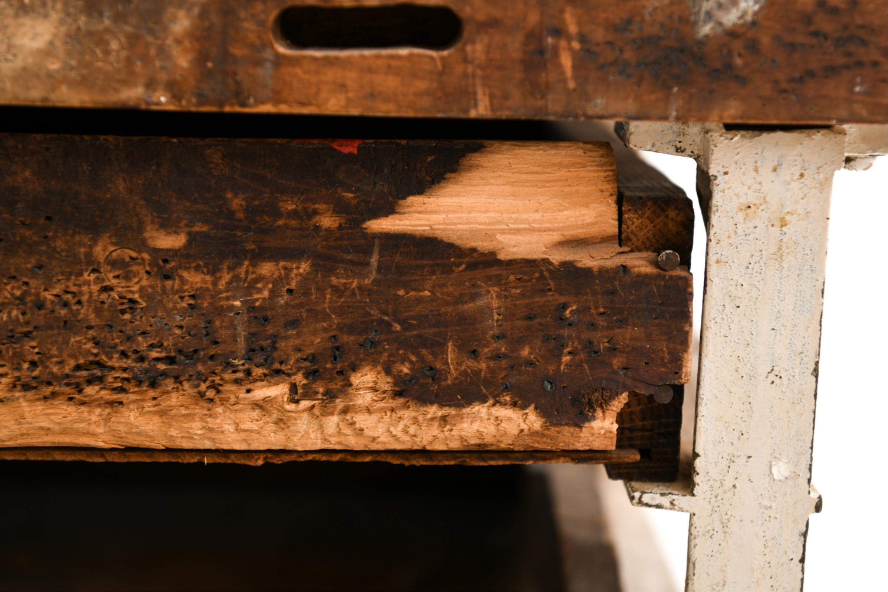 Antique Industrial Cast Iron Leg Workbench 3
