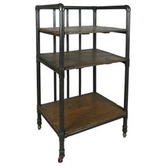 Antique Industrial Cast Iron Rolling Cart Bookcase