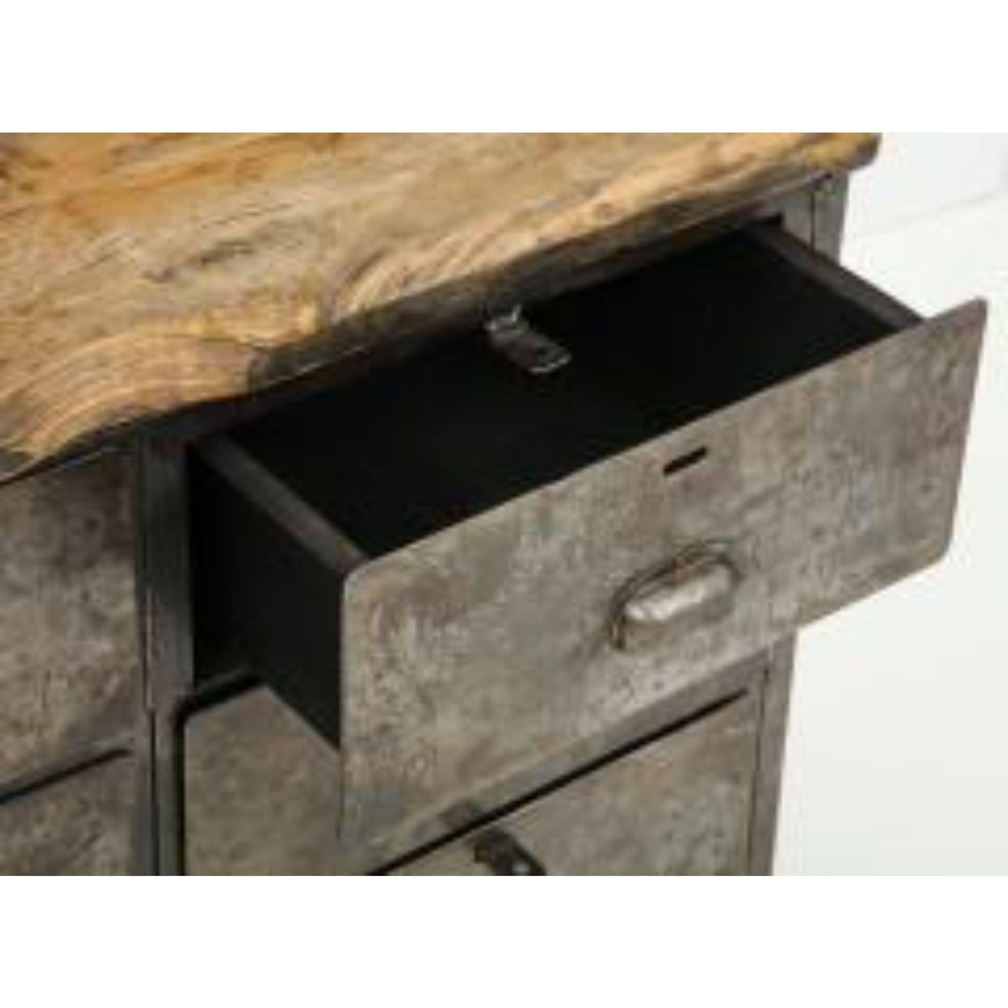 Antique Industrial Chest of Drawers in Metal and Chunky Wood Top, circa 1900 For Sale 5