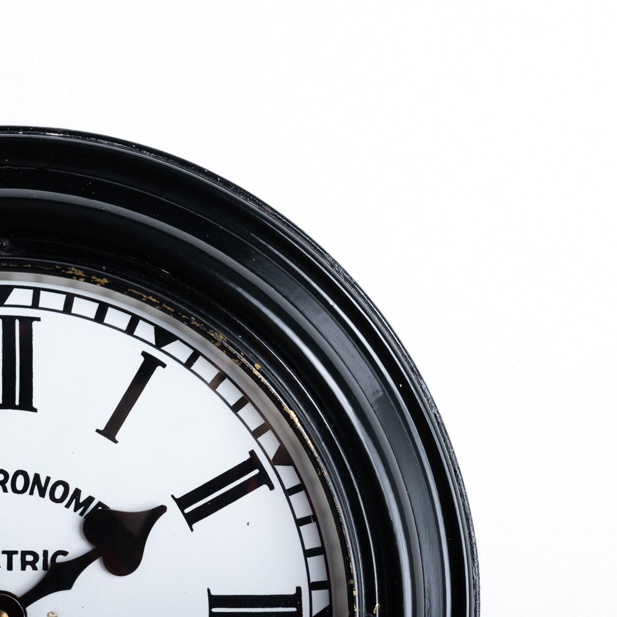 Brass Antique Industrial Clock with Enamelled Steel Dial & Case by Synchronome