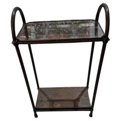 Antique Industrial Copper & Glass Entryway Stand with Wooden Shelf