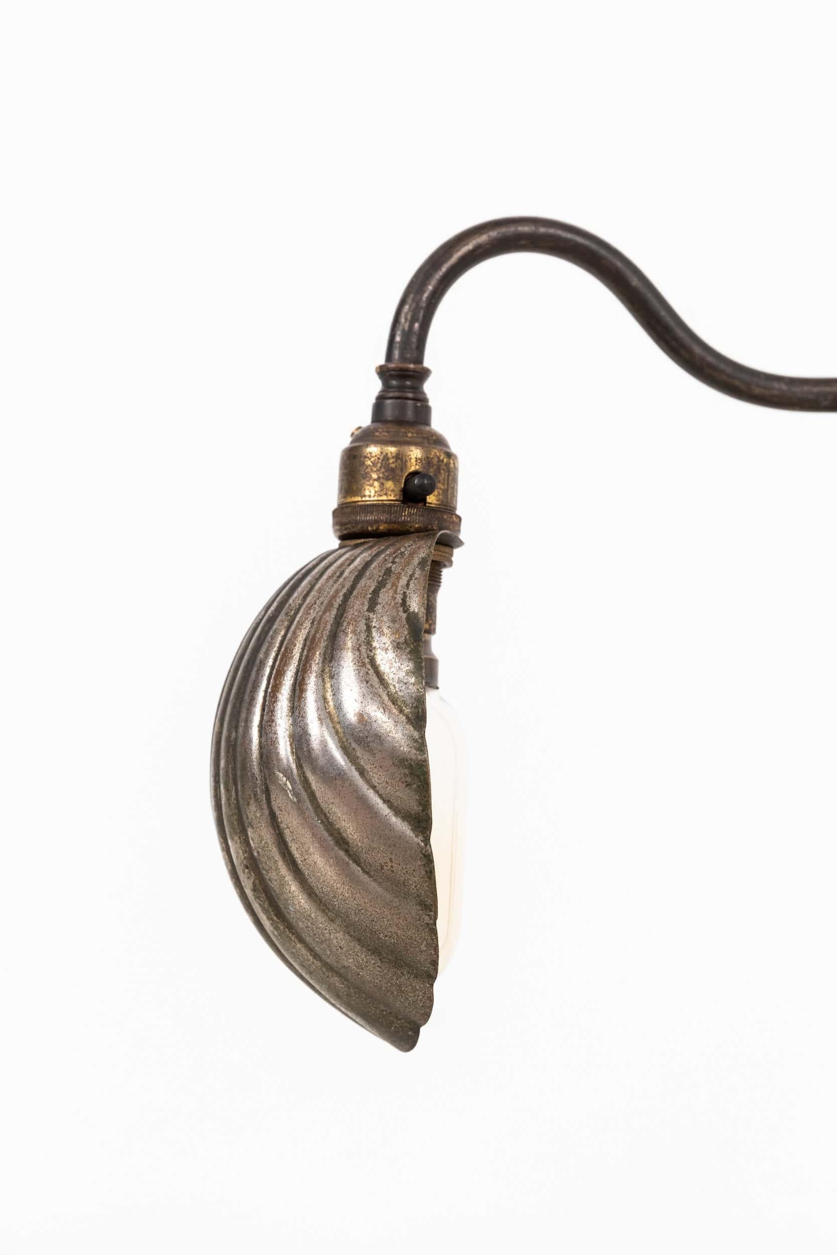 English Antique Industrial Early 20th Century Brass Desk Lamp with Shell Shade, c.1915 For Sale