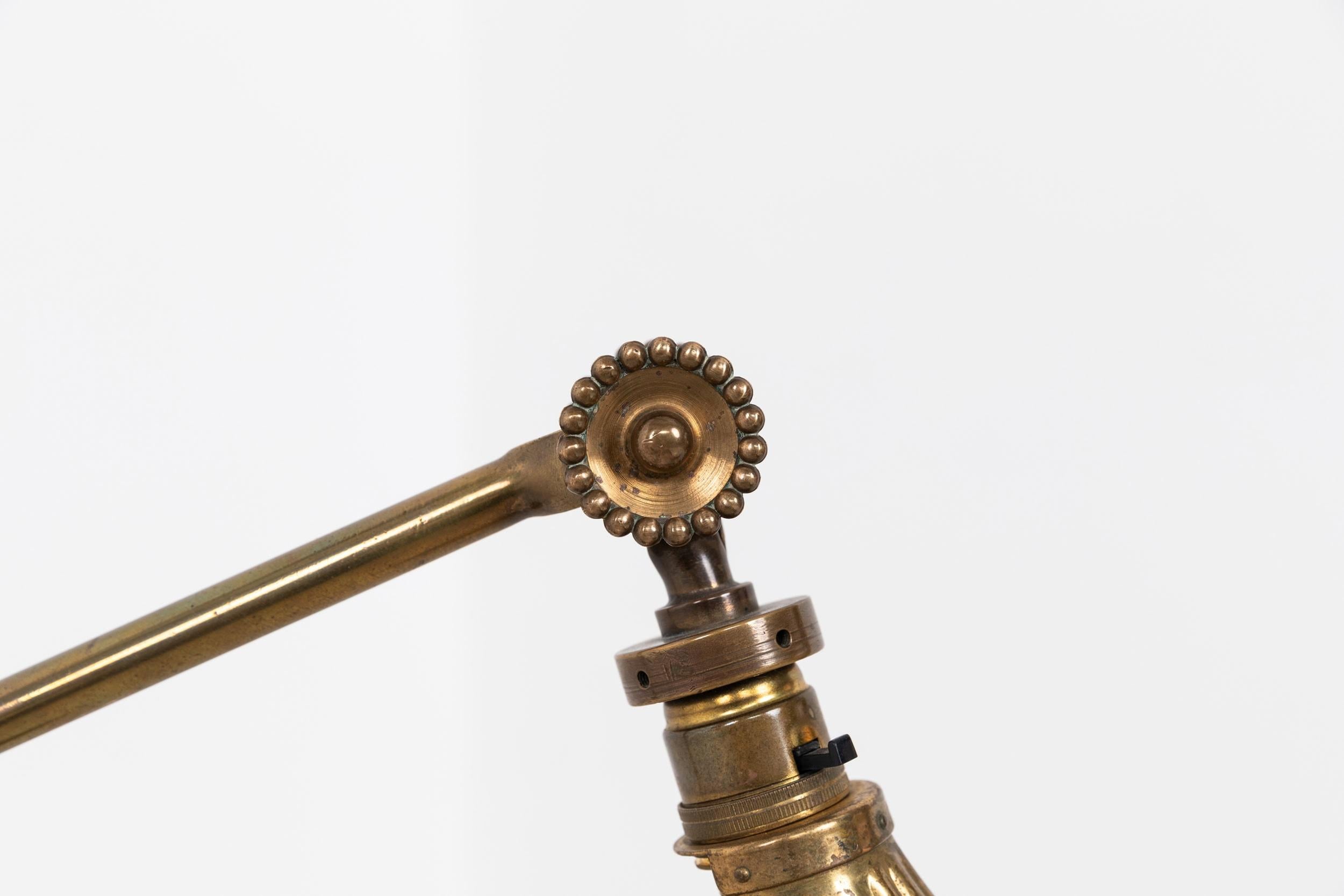 English Antique Industrial Early Brass Dugdills Adjustable Desk Table Lamp, c.1910