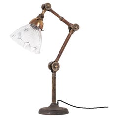 Antica lampada da tavolo regolabile in ottone Dugdills, A.C.I. 1920