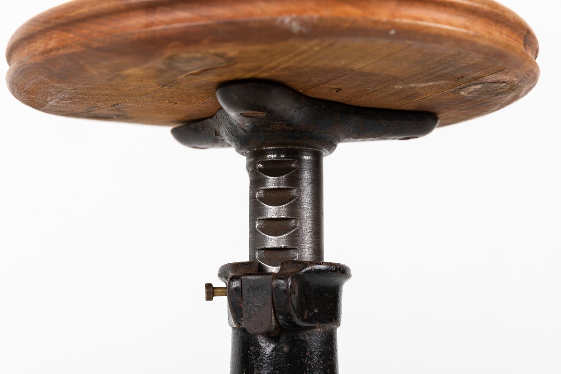 English Antique Industrial Early Claw Foot Simanco Singer Factory Stool, C.1900