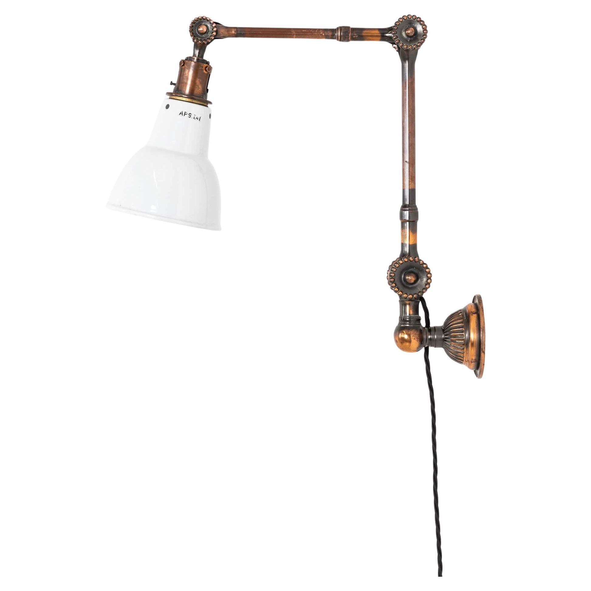 Antique Industrial Early Copper Dugdills Machinist's Wall Lamp, c.1920 For Sale