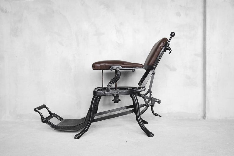 Antique Industrial Empire Openwork Adjustable Barber S Chair 1900s