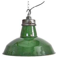 Lampe à suspension industrielle ancienne de 16 pouces en émail de Wardle