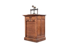 Antique Industrial Era Iron Book Press With Oak Stand