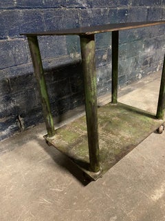 Antique Industrial Factory Table on Casters