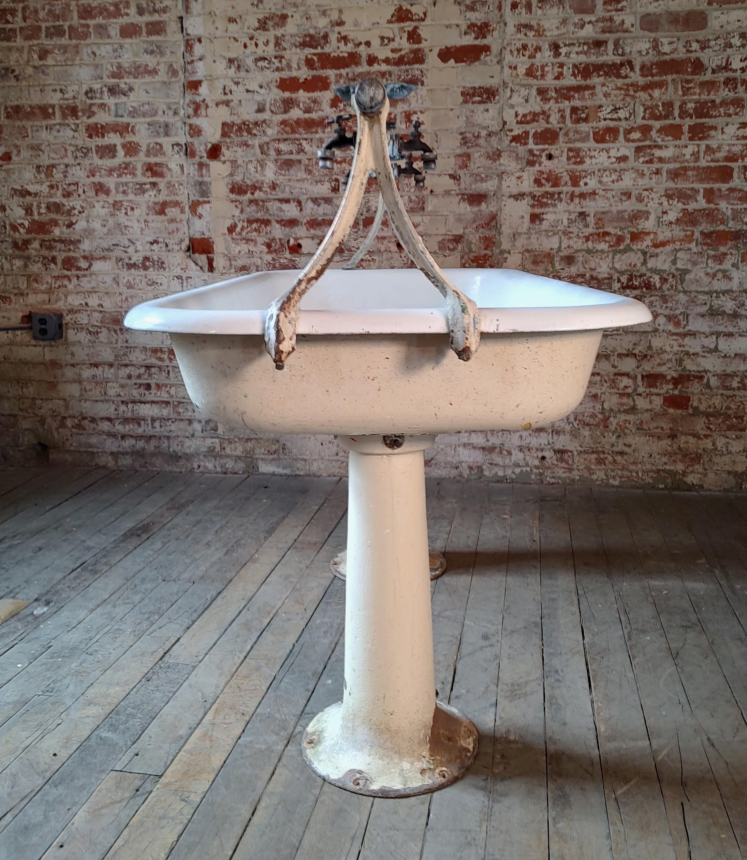 Cast Antique Industrial Factory Trough Sink For Sale
