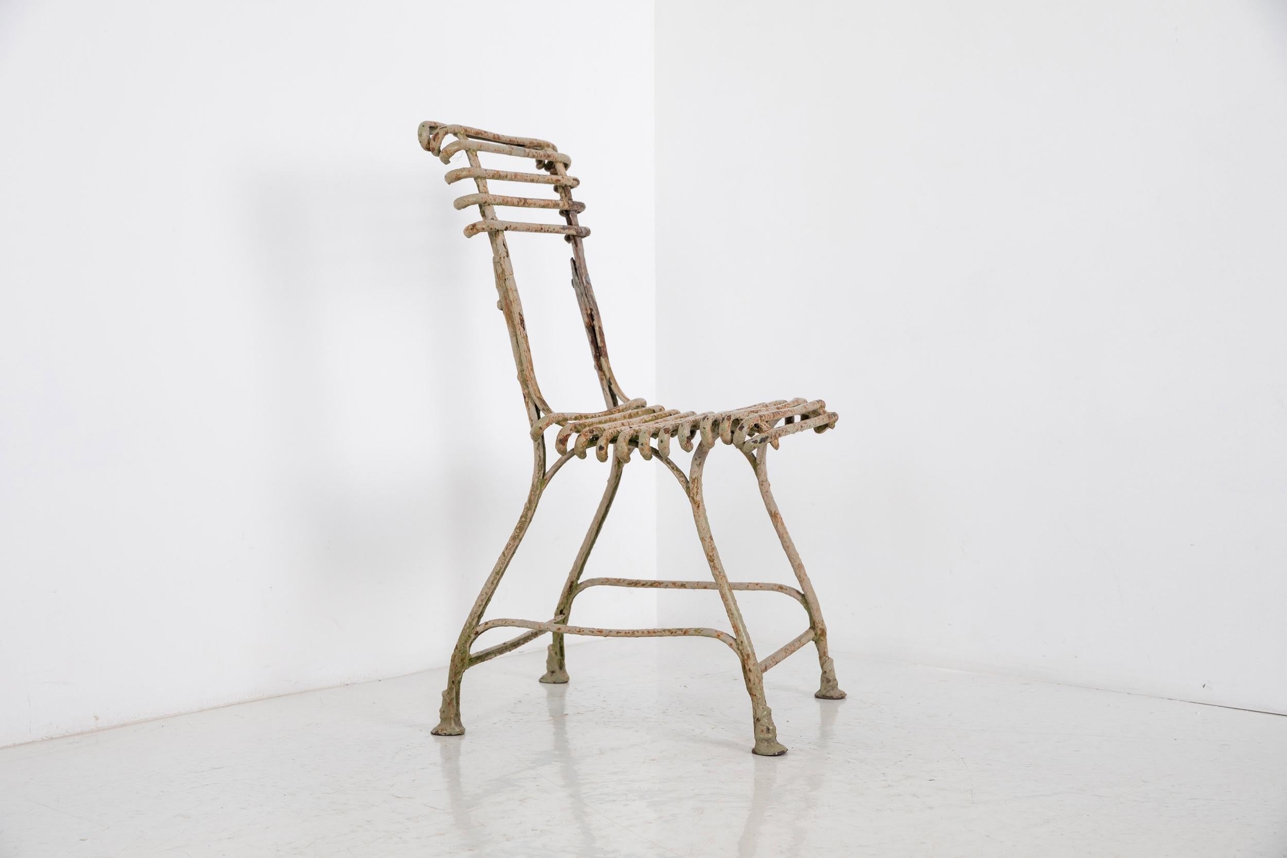 Forgiato Antique French Industrial 'Arras' Region Blacksmith Made Wrought Iron Chair 1900 in vendita