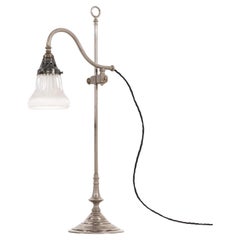Antique Industrial French Early 20th Century Nickel Holophane Desk Lamp c.1915