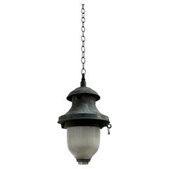 Vintage Industrial French Holophane Devant Ceiling Pendant Street Light Lamp
