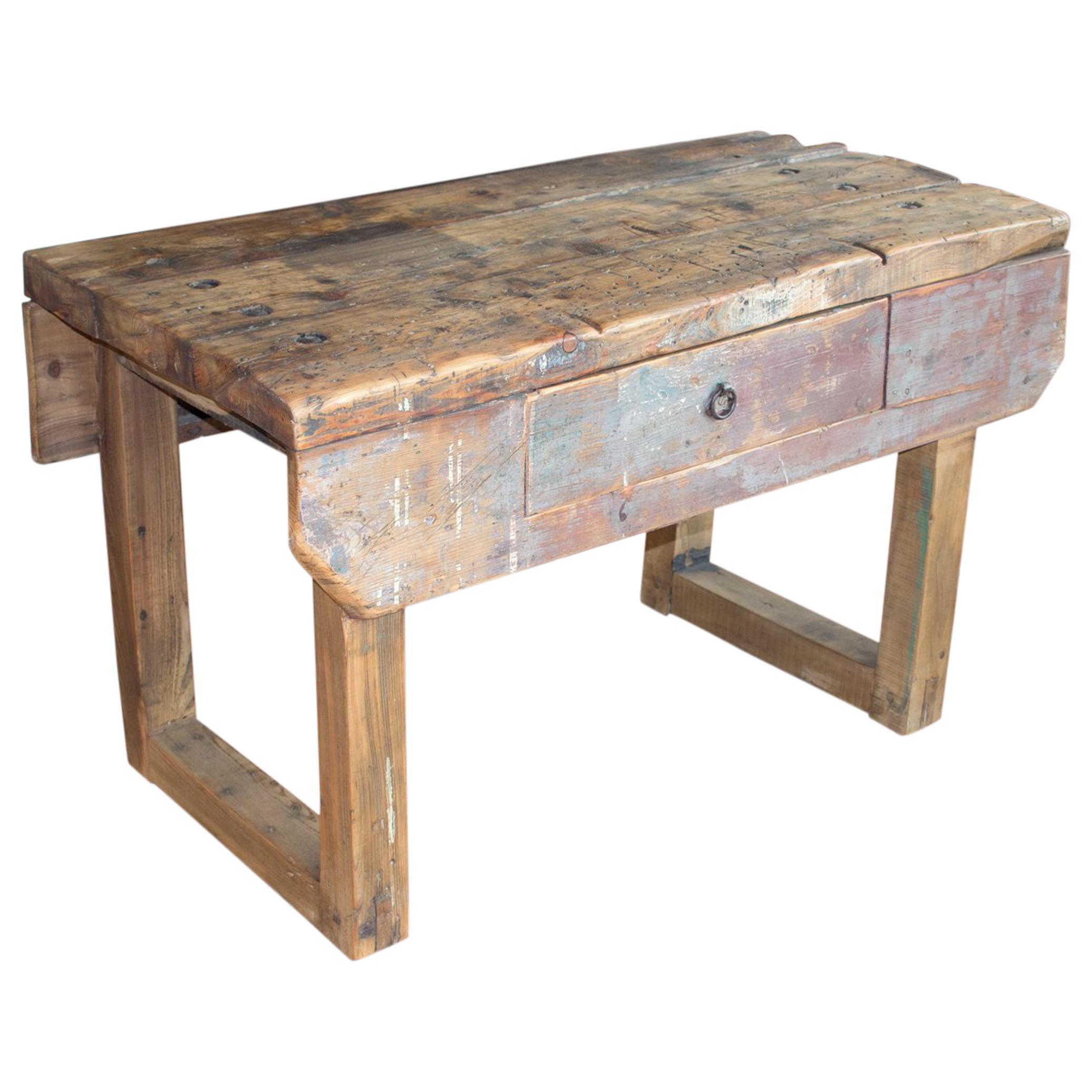 Antique Industrial French Work Bench