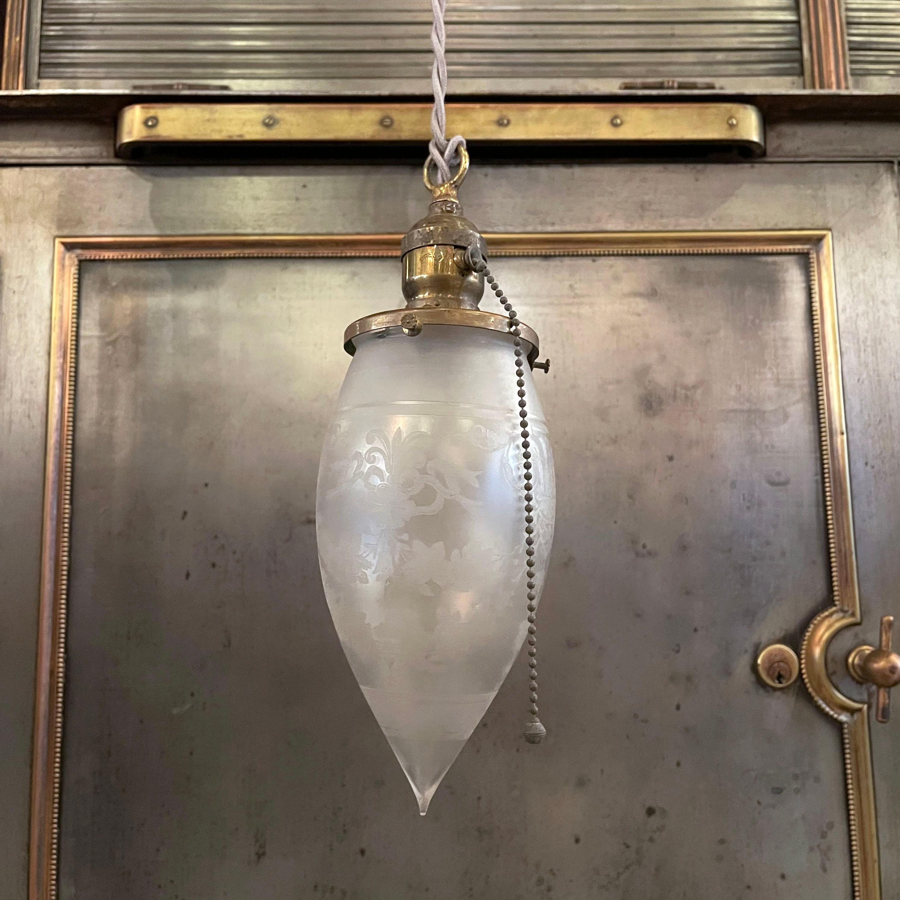 American Antique Industrial Frosted Teardrop Pendant Light For Sale