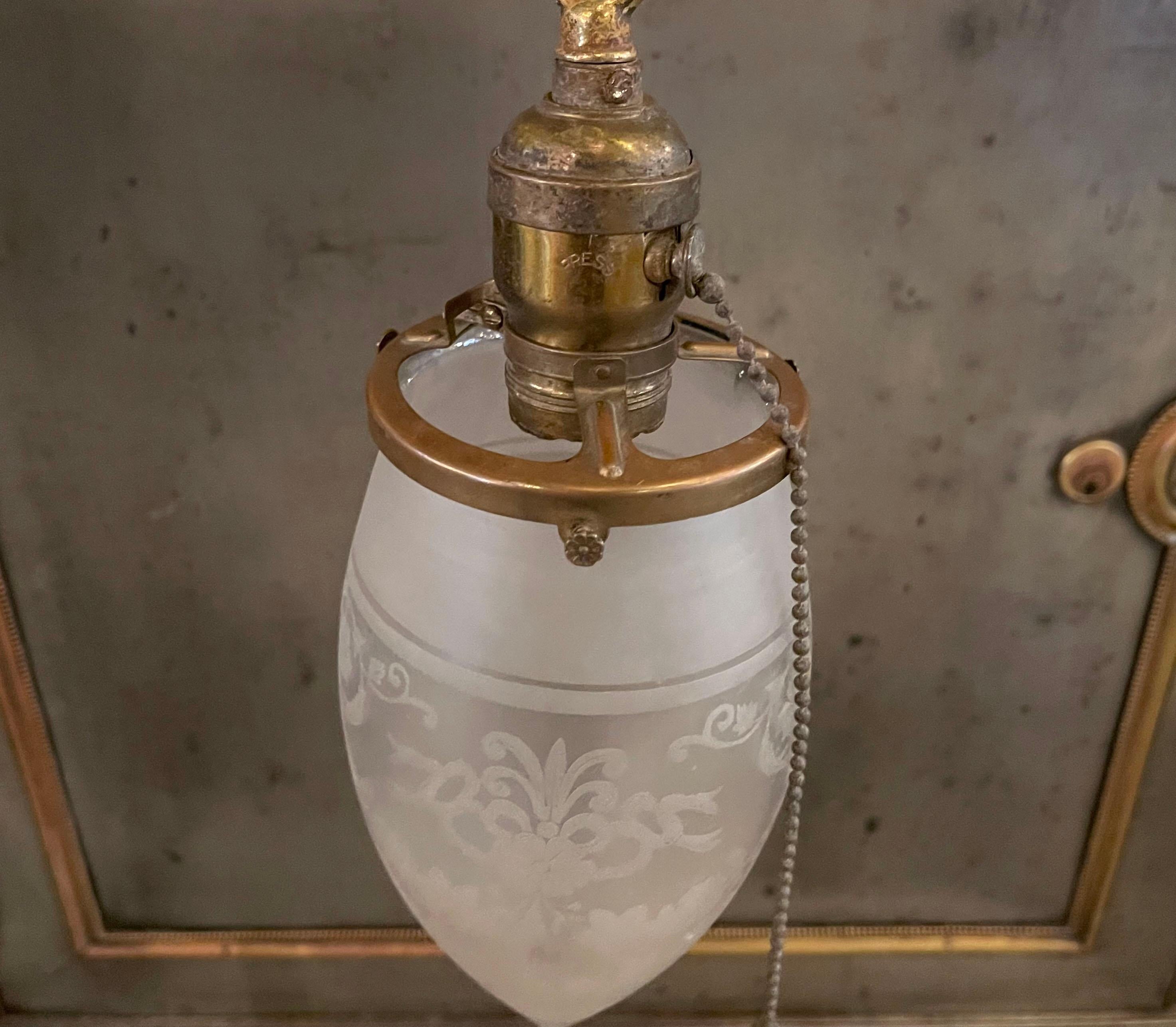19th Century Antique Industrial Frosted Teardrop Pendant Light For Sale