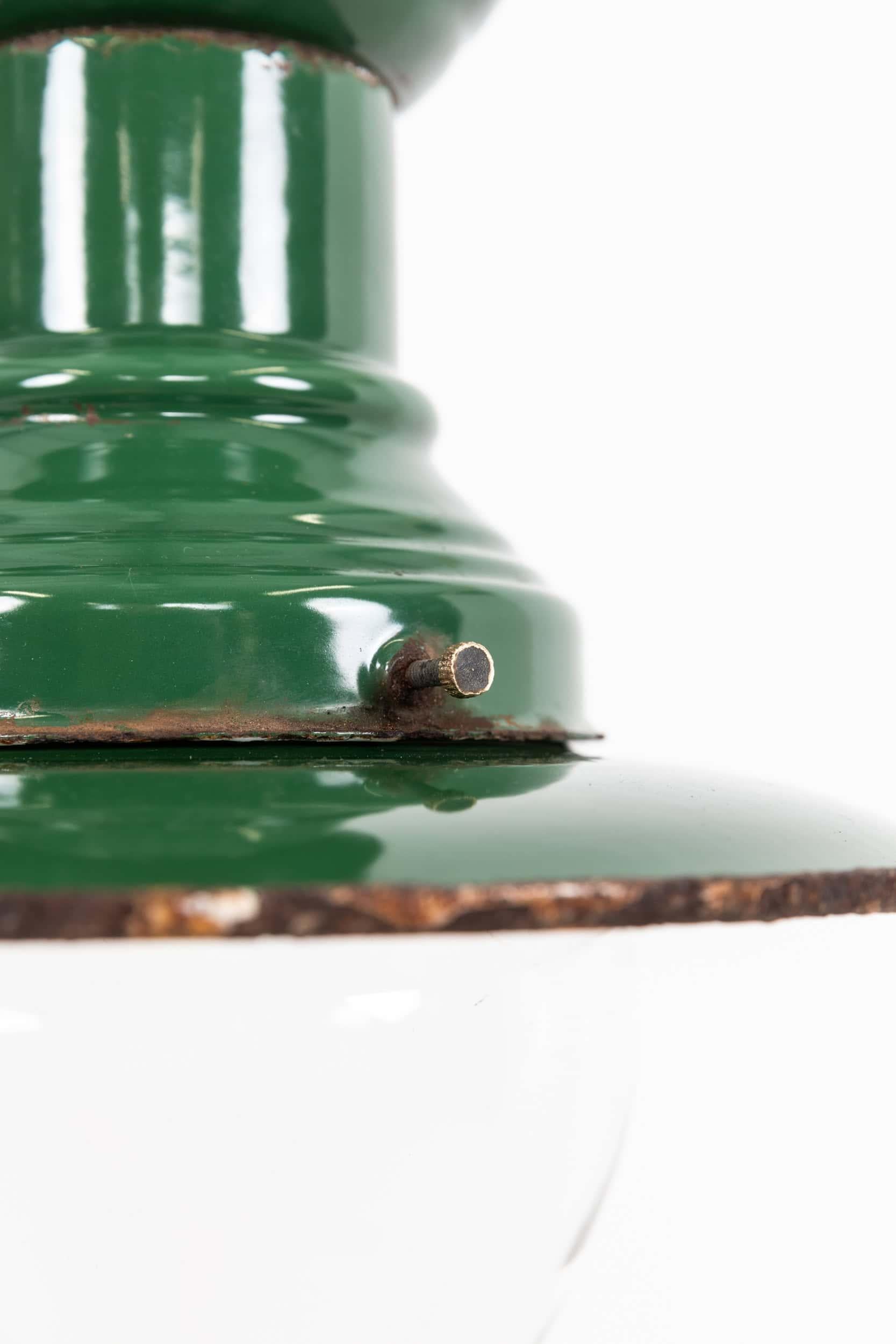 Edwardian Antique Industrial Green Enamel Railway Gas Pendant Light, C.1900 For Sale