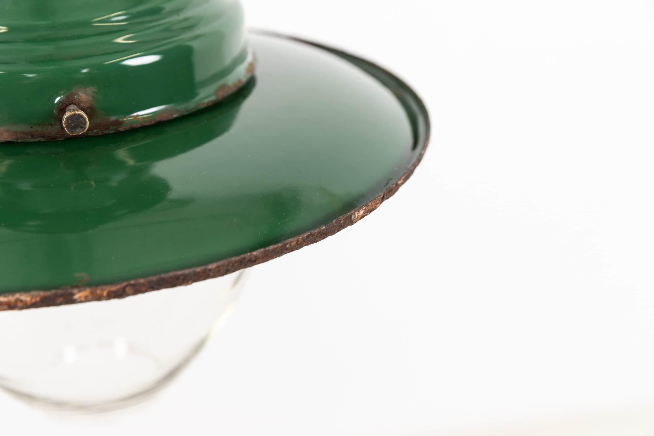 English Antique Industrial Green Enamel Railway Gas Pendant Light, C.1900 For Sale