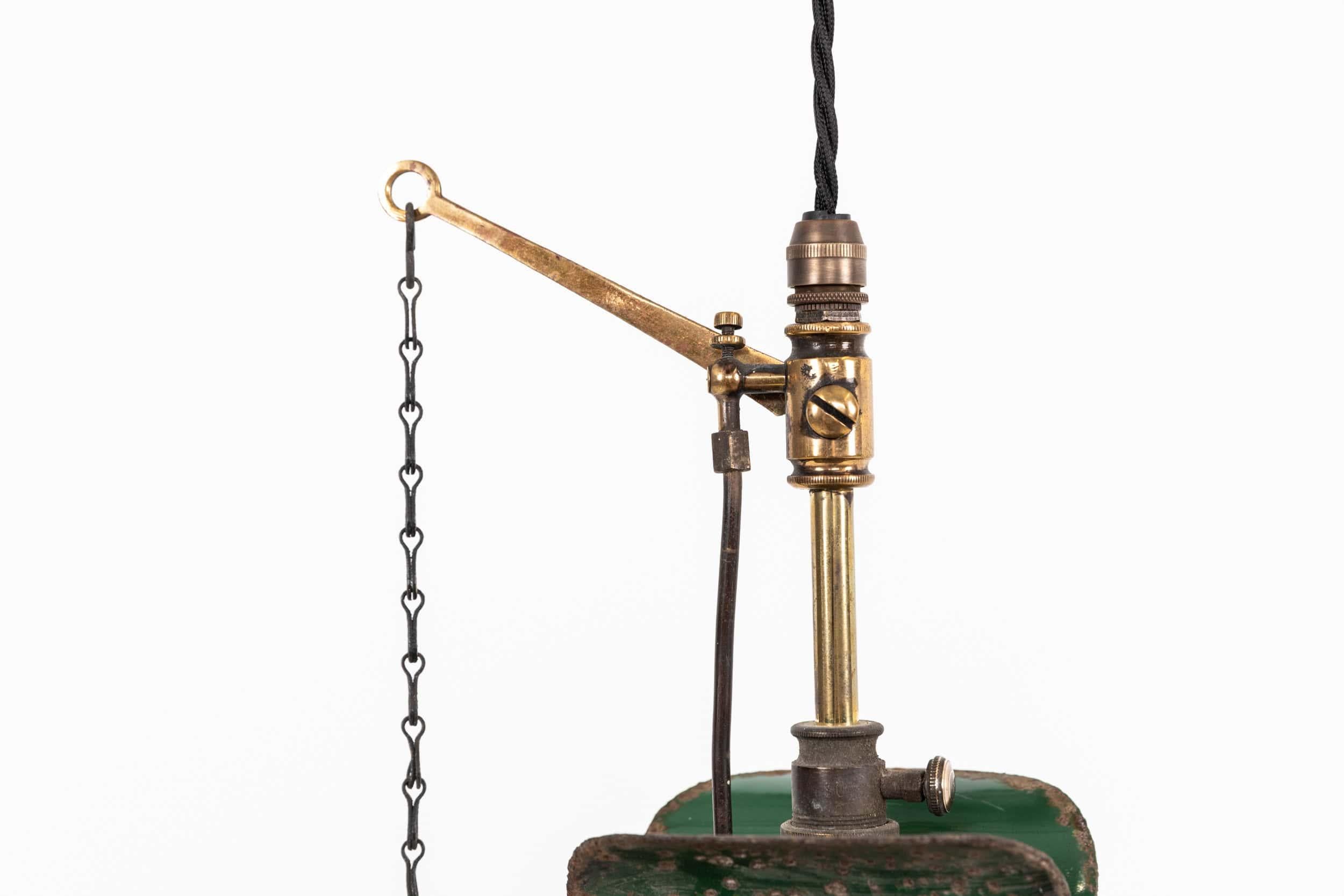20th Century Antique Industrial Green Enamel Railway Gas Pendant Light, C.1900 For Sale