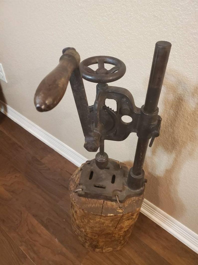 Primitive Antique Industrial Hand Crank Iron Drill Press For Sale