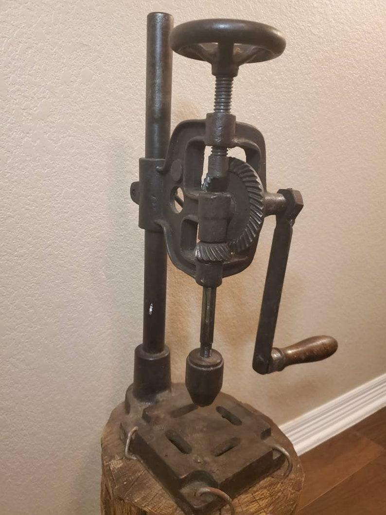 American Antique Industrial Hand Crank Iron Drill Press For Sale