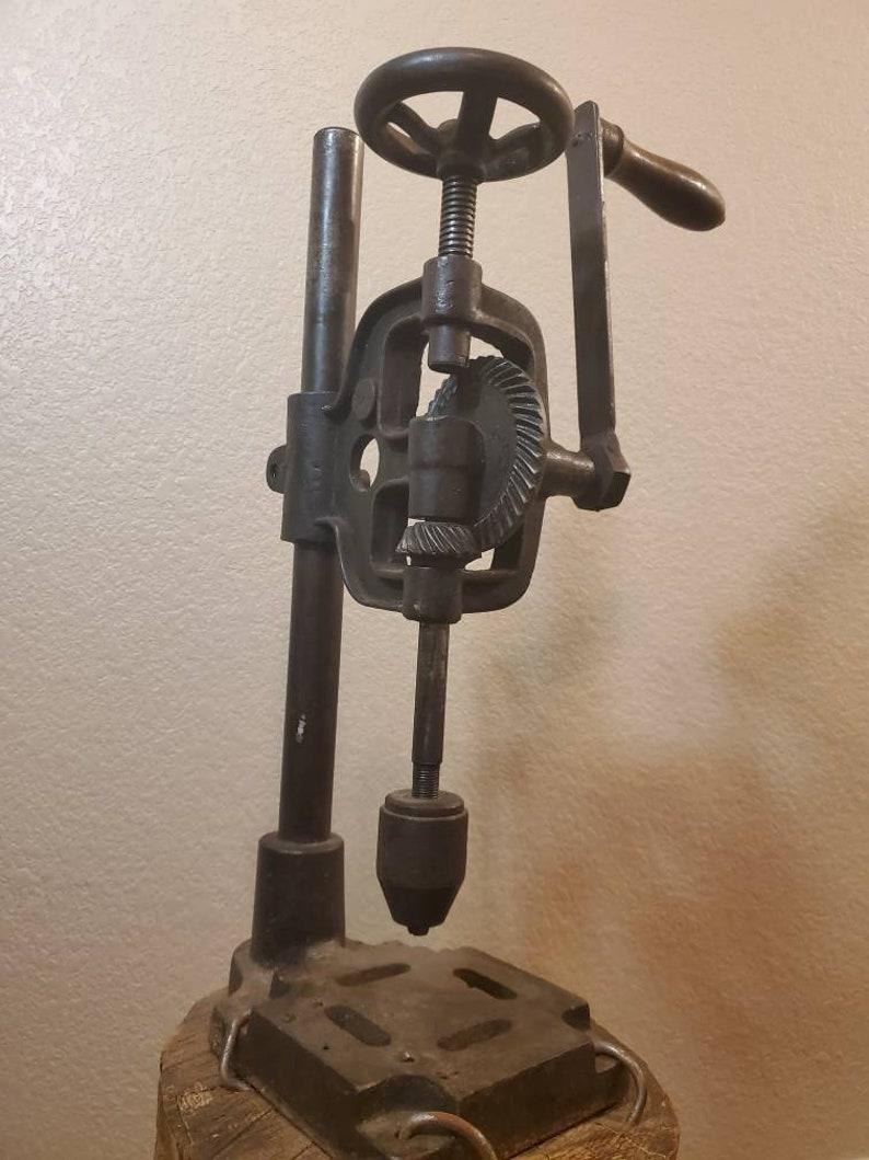20th Century Antique Industrial Hand Crank Iron Drill Press For Sale