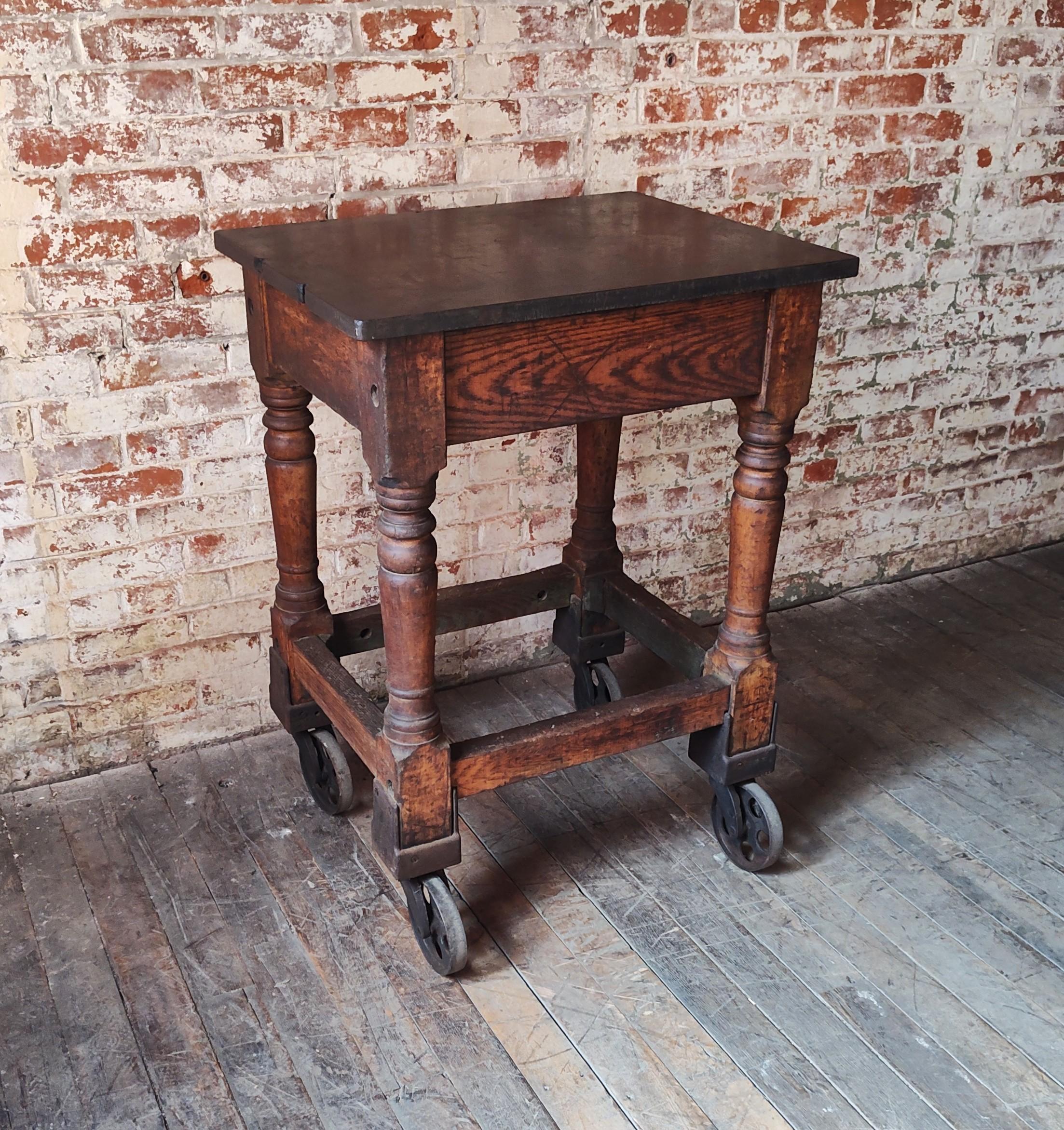 American Antique Industrial Island / Bar Rolling Table For Sale