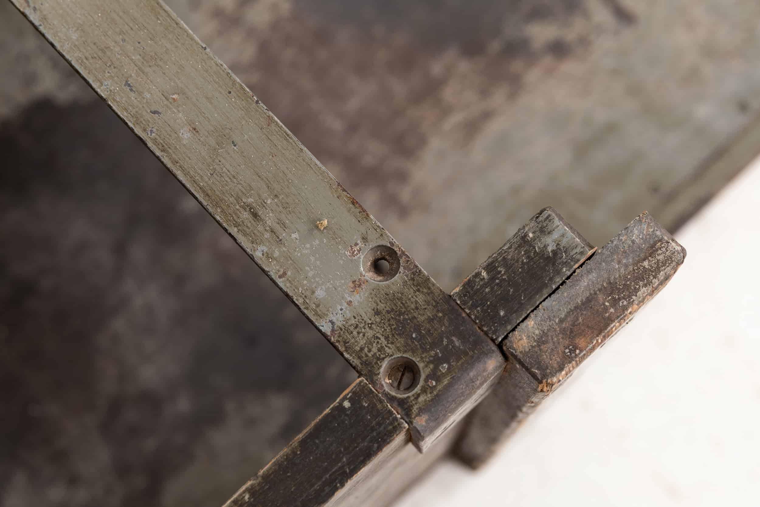 

An unusual wooden storage box/trunk. c.1940

Clearly designed and made for a single purpose, although we're stumped as to what that is! The wood has picked up a beautiful patina over its lifetime, with the interior lined in steel. Top opens as