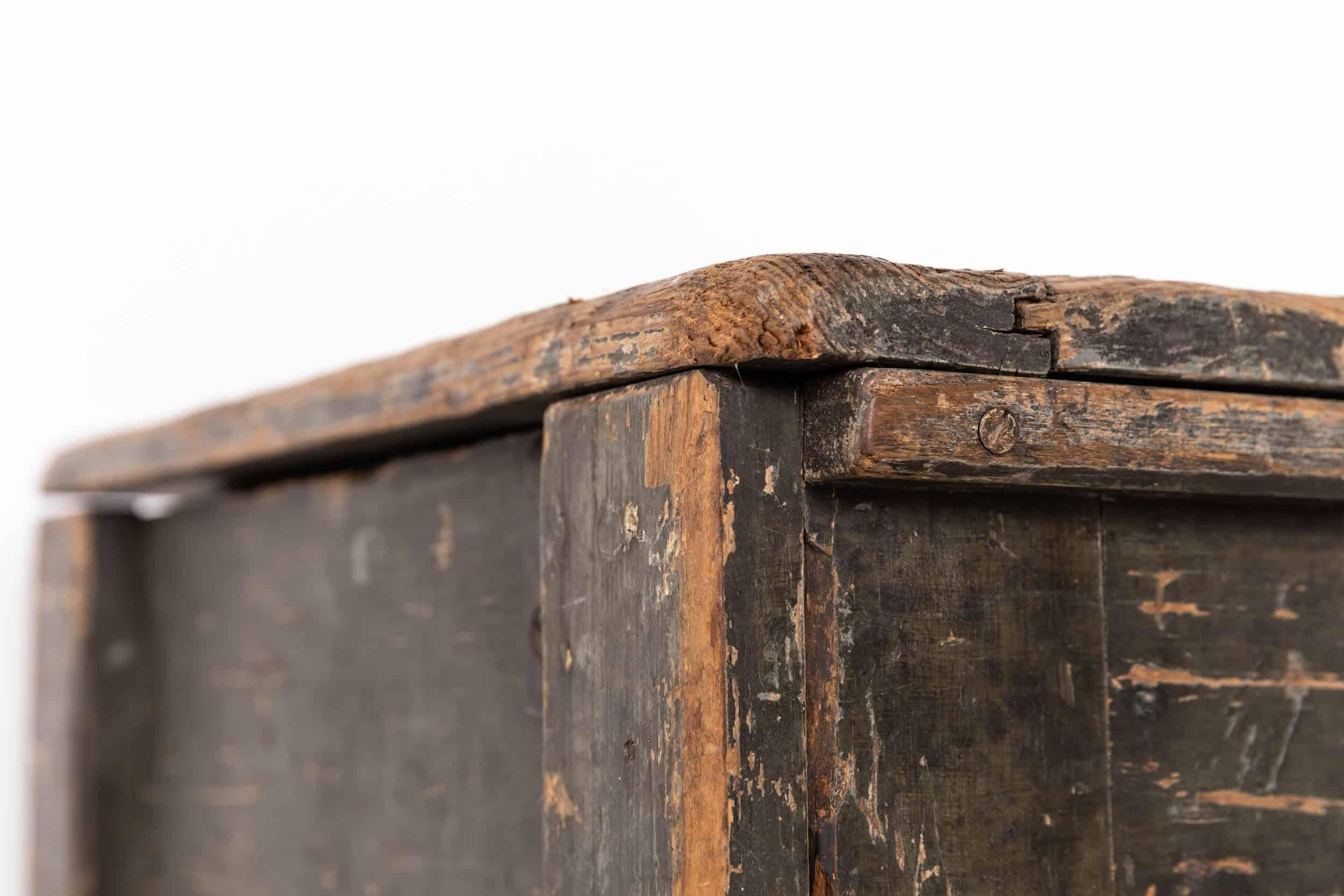 Antique Industrial Large Painted Wooden Tool Chest Trunk Box, C.1940 In Fair Condition For Sale In London, GB