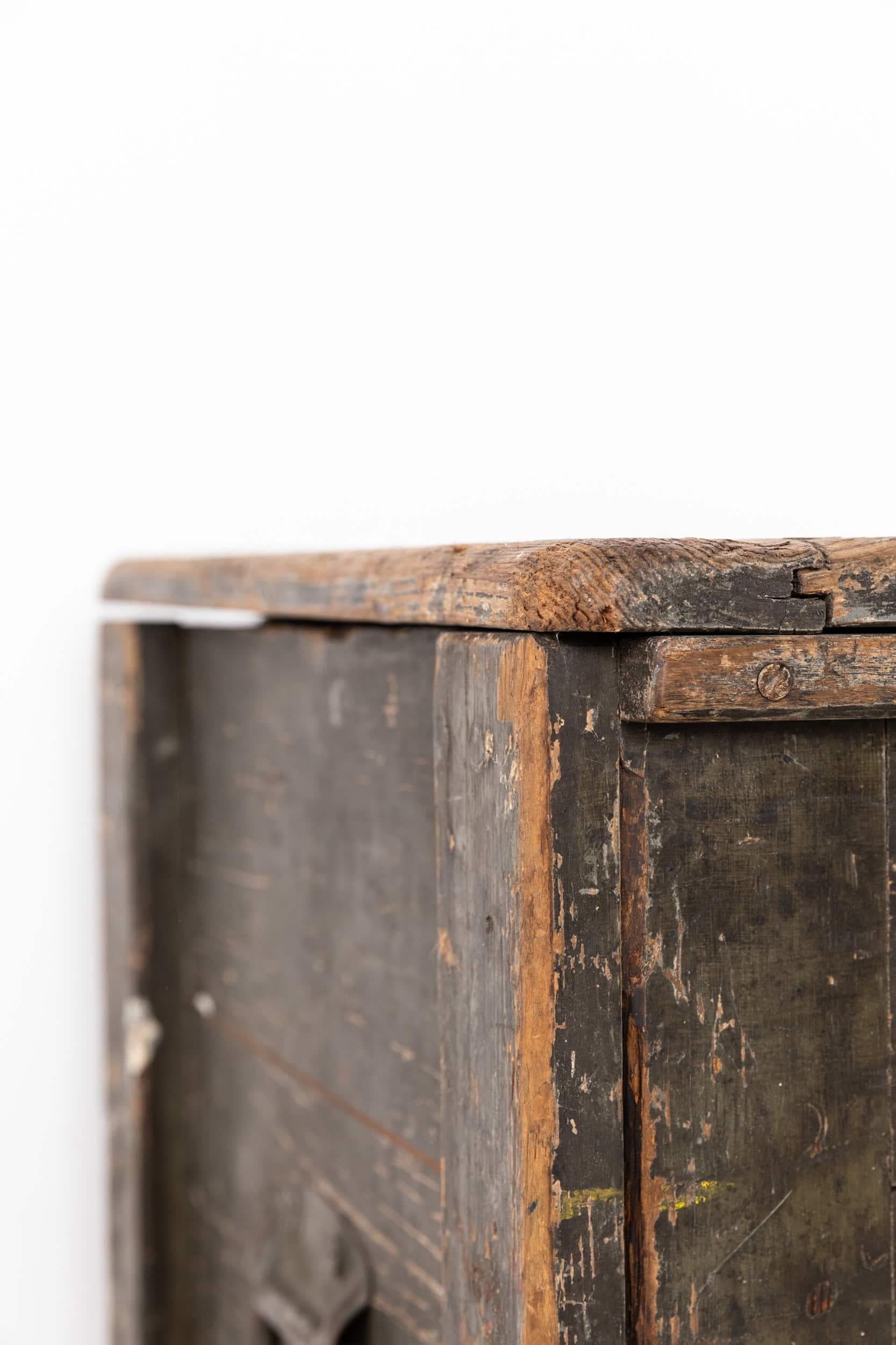 Antique Industrial Large Painted Wooden Tool Chest Trunk Box, C.1940 For Sale 1
