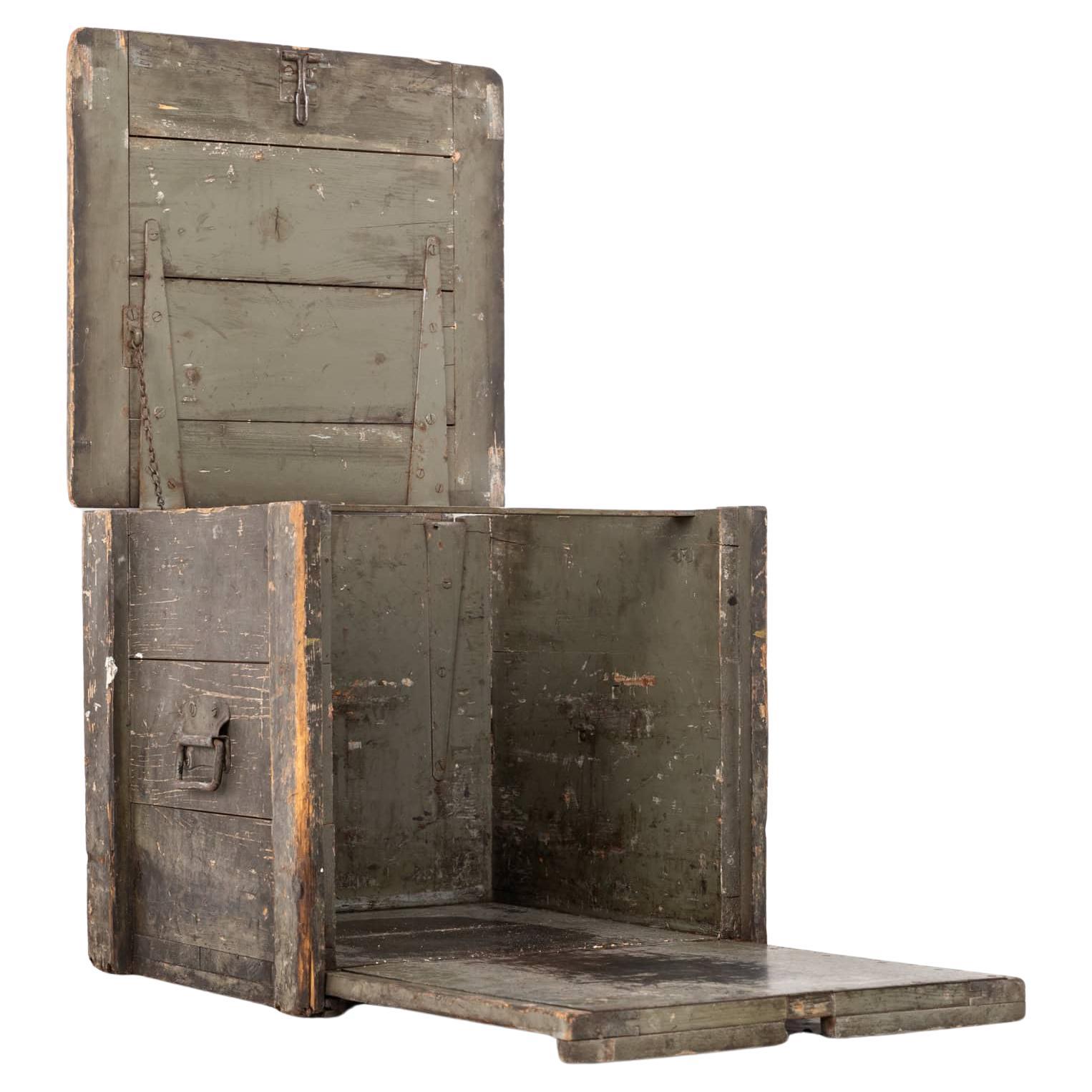 Antique Industrial Large Painted Wooden Tool Chest Trunk Box, C.1940