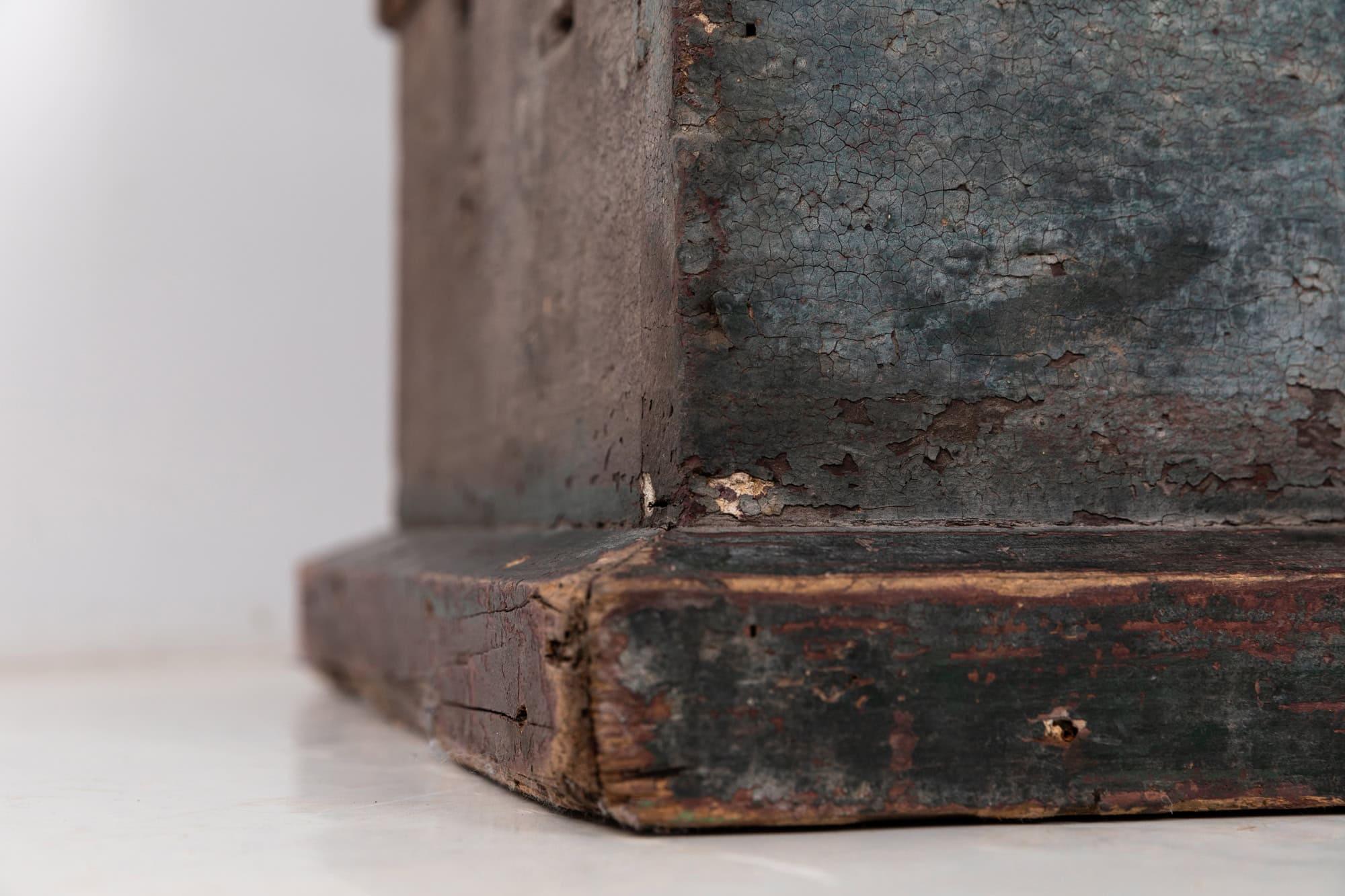 Late Victorian Antique Industrial Large Victorian Painted Wooden Tool Chest Trunk, C.1900